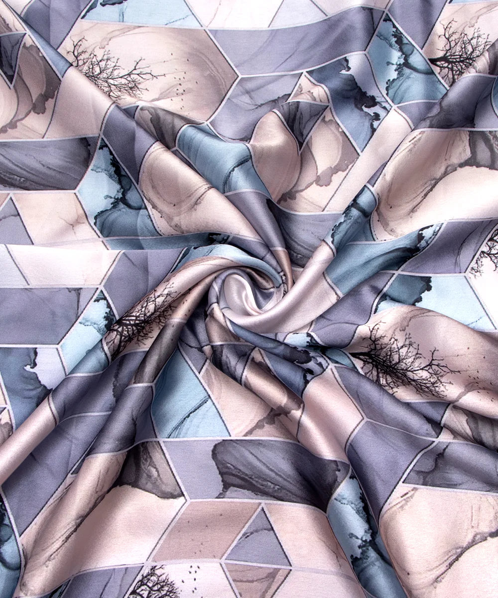 Greyish Abstract Digital Floral Print Japan Satin Fabric