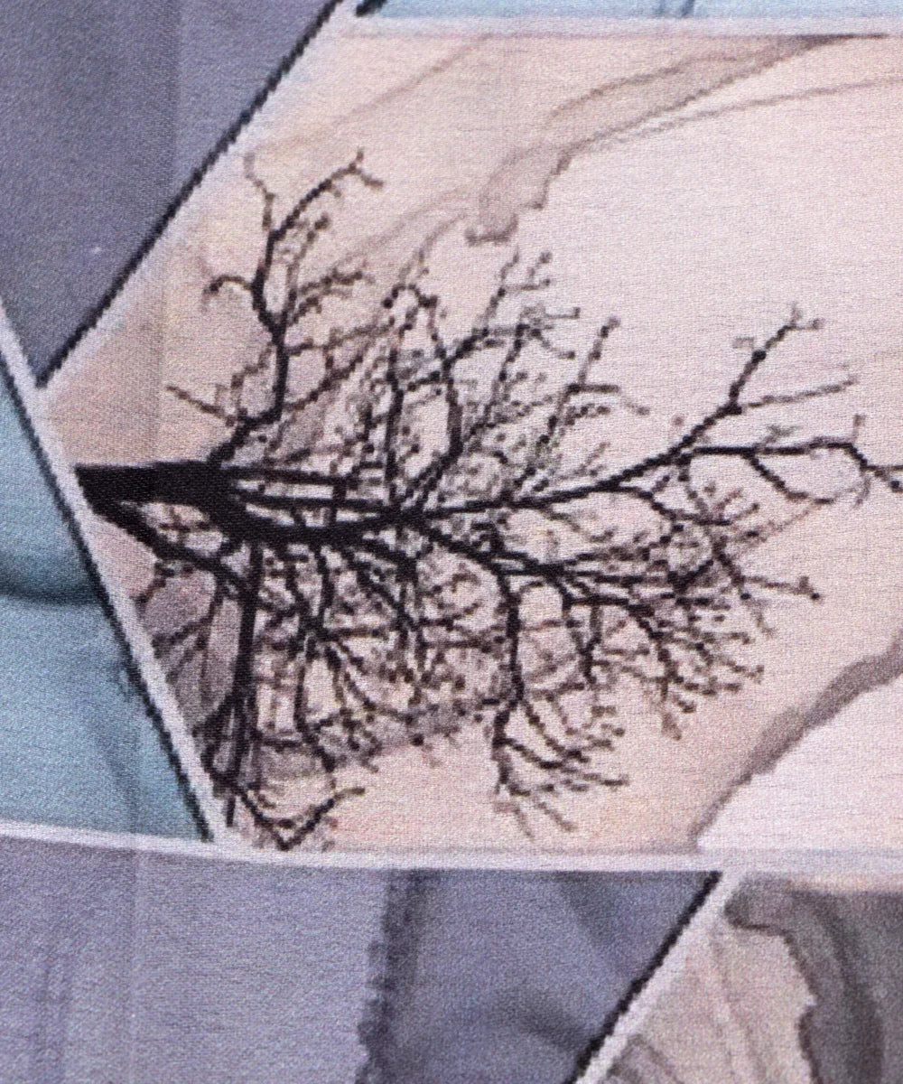 Greyish Abstract Digital Floral Print Japan Satin Fabric