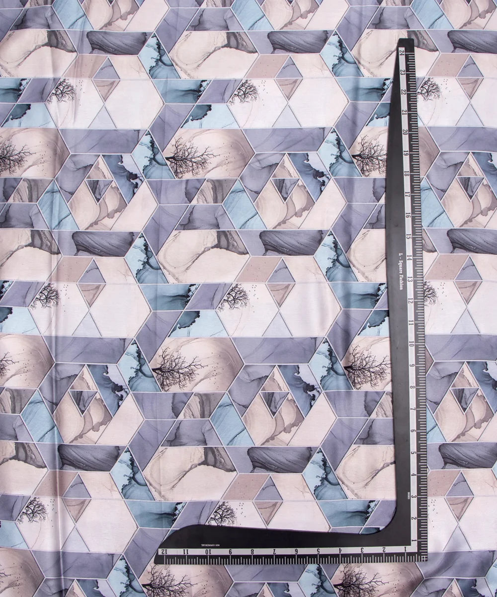 Greyish Abstract Digital Floral Print Japan Satin Fabric