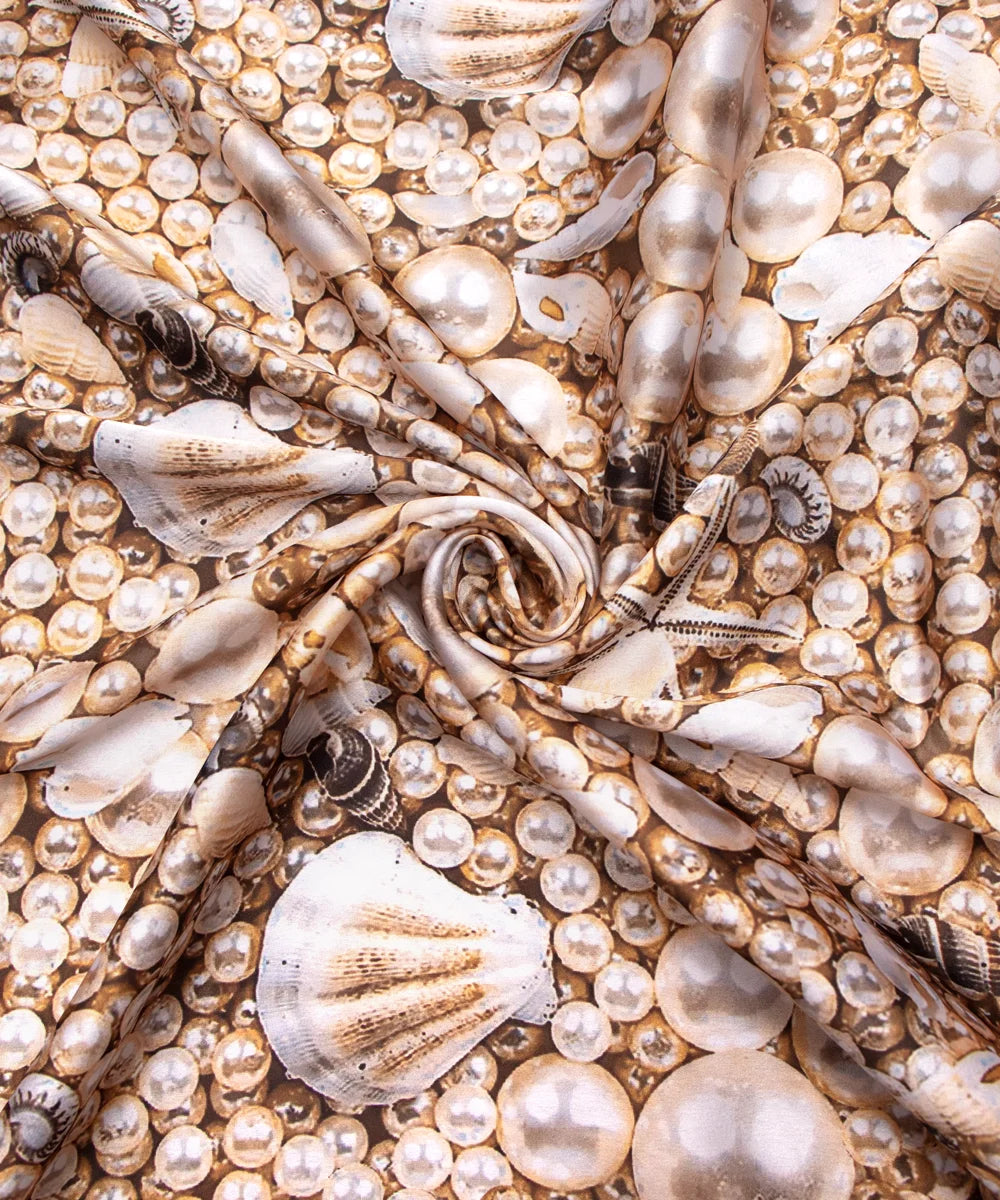 Light Brown Digital Abstract Print Japan Satin Fabric