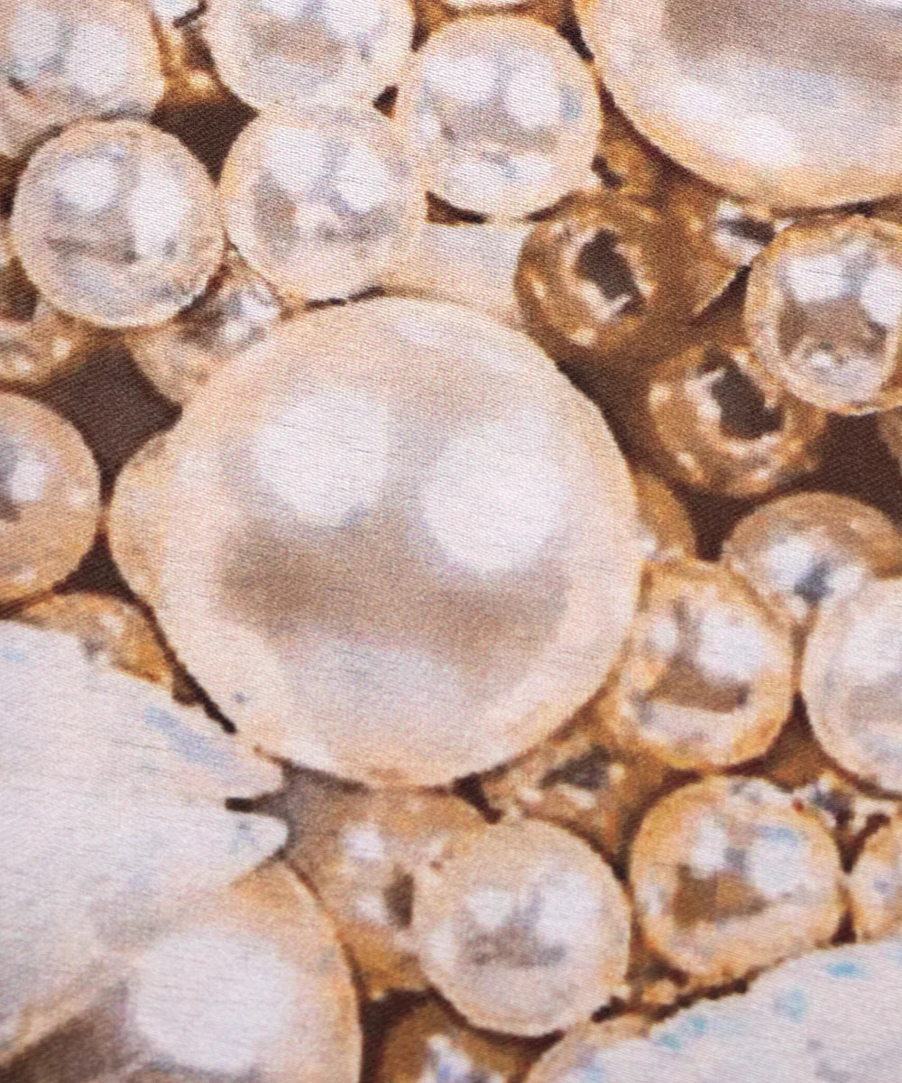 Light Brown Digital Abstract Print Japan Satin Fabric