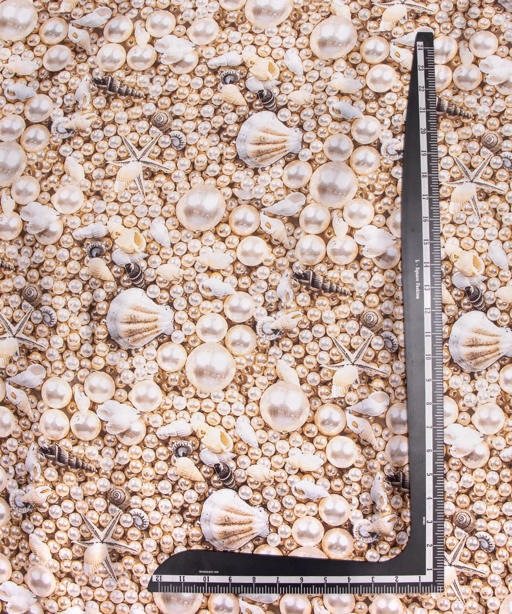 Light Brown Digital Abstract Print Japan Satin Fabric