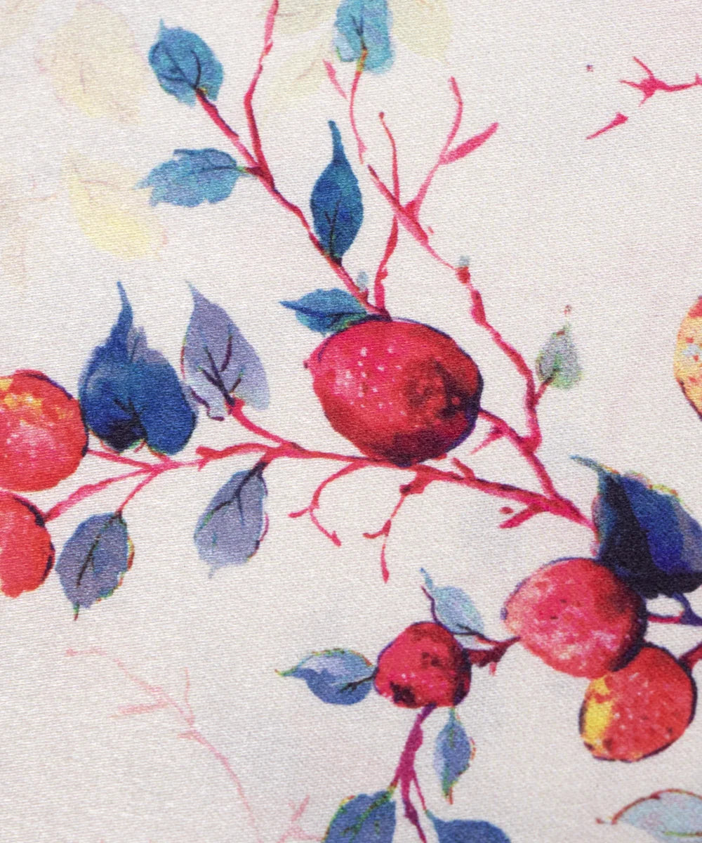 Off White Floral Digital Print Japan Satin Fabric