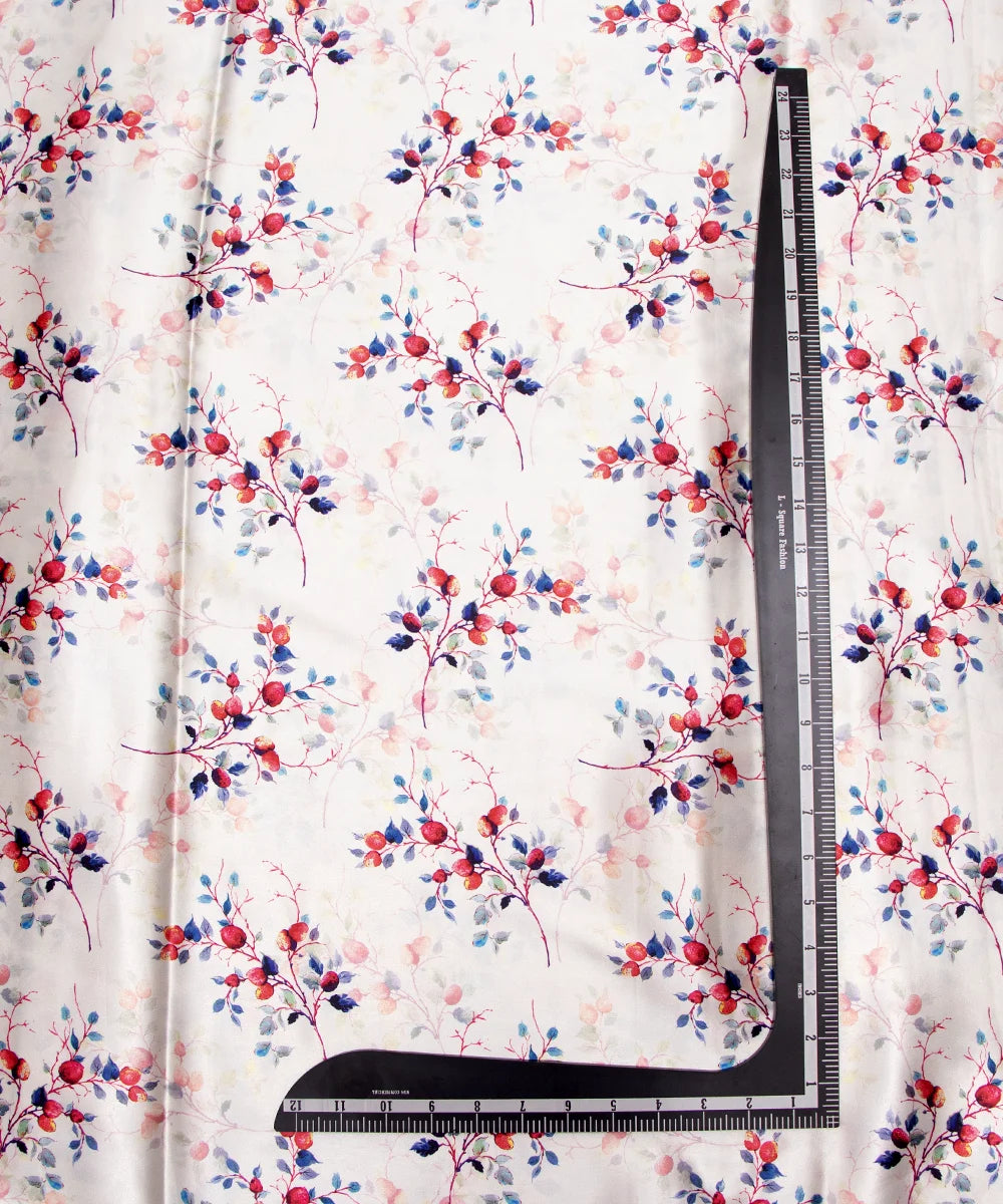 Off White Floral Digital Print Japan Satin Fabric