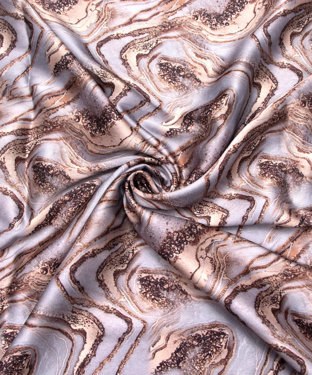 Light Brown Abstract Digital Print Japan Satin Fabric
