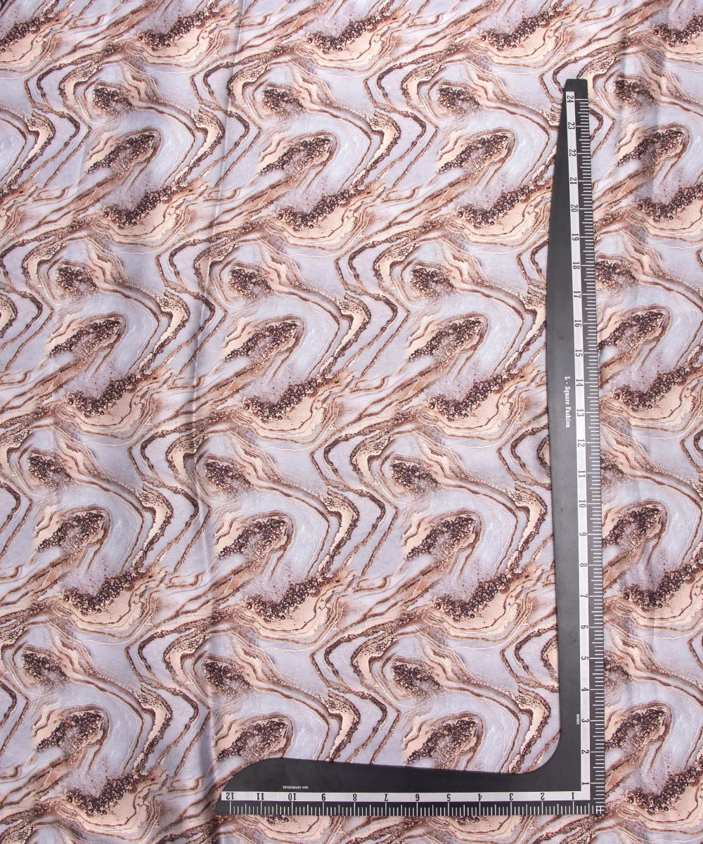 Light Brown Abstract Digital Print Japan Satin Fabric