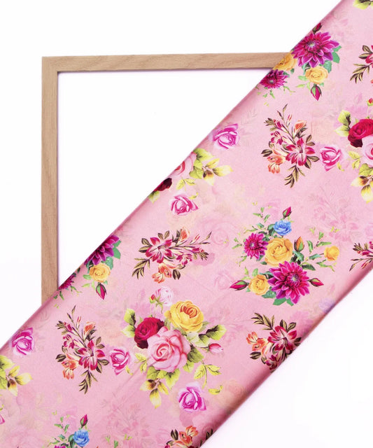 Peach Floral Printed Digital Floral Print Japan Satin Fabric