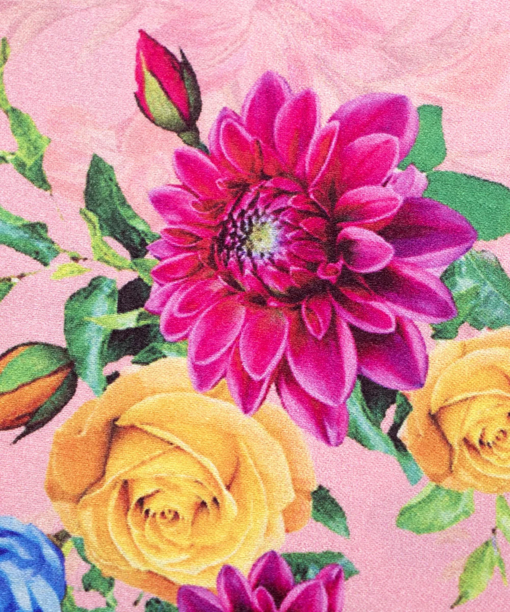 Peach Floral Printed Digital Floral Print Japan Satin Fabric