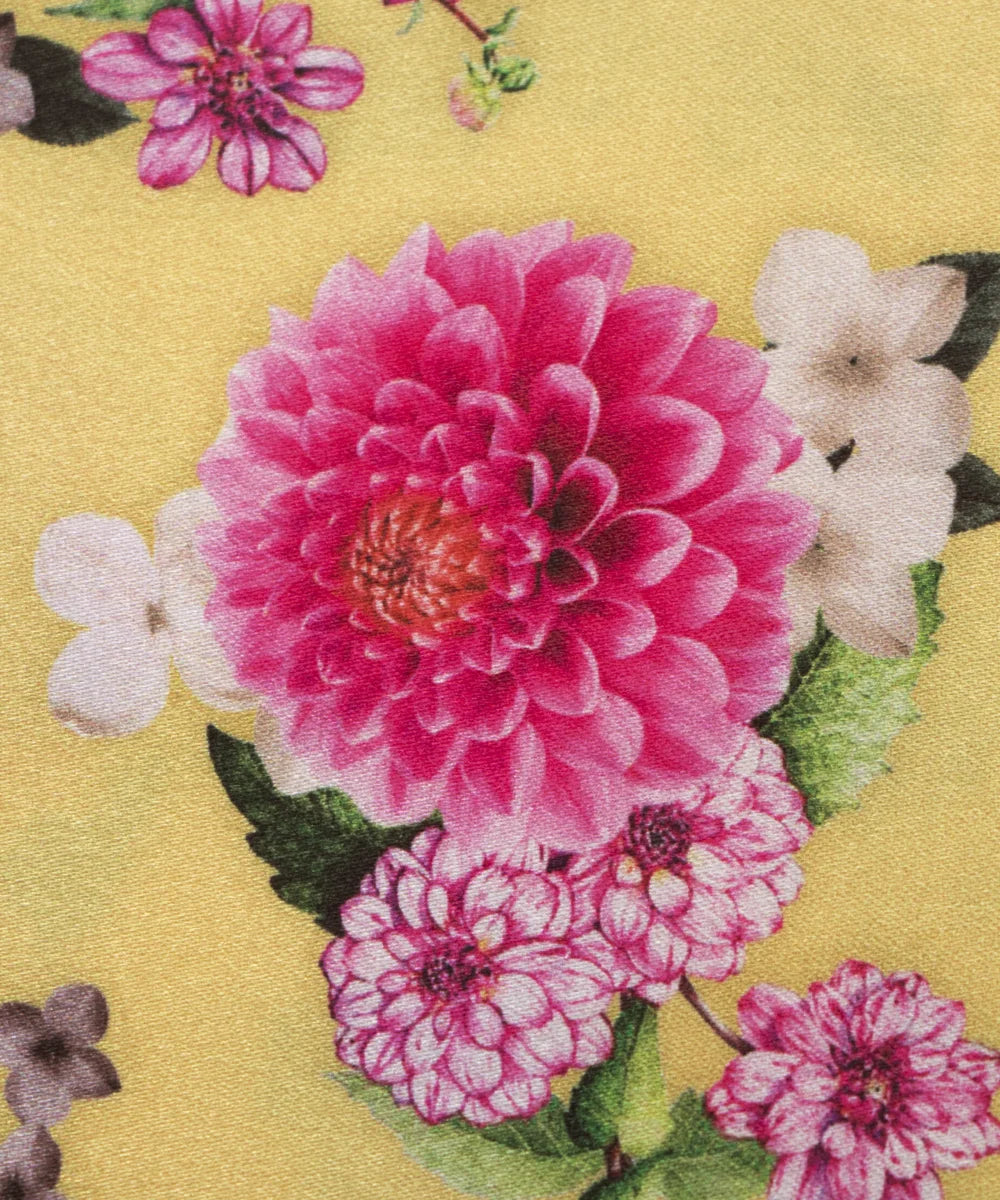 Light Yellow Pink Flower Digital Print Japan Satin Fabric