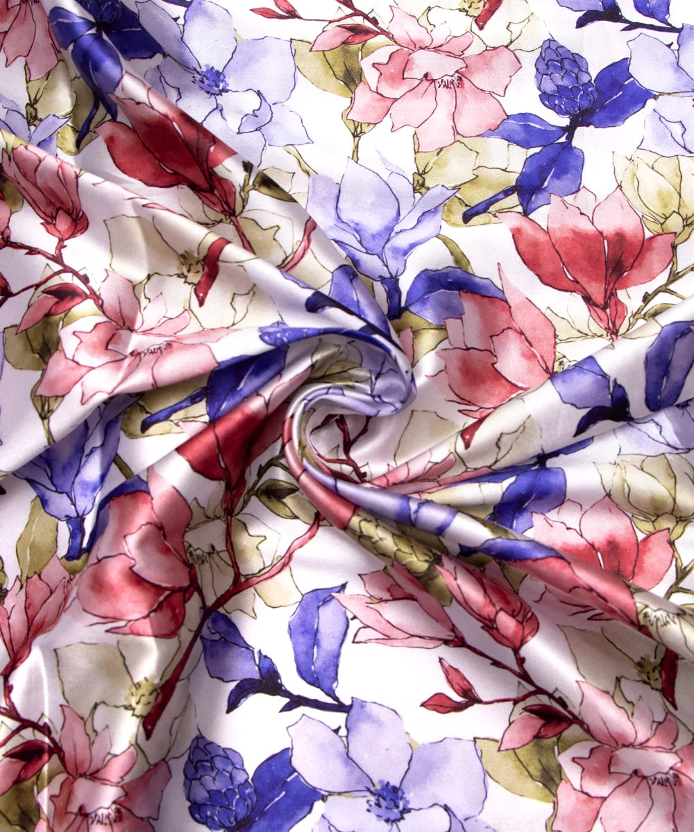 Multicolor Floral Printed Digital Floral Print Japan Satin Fabric
