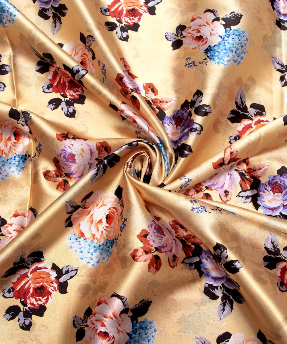 Dark Beige Floral Printed Digital Floral Print Japan Satin Fabric
