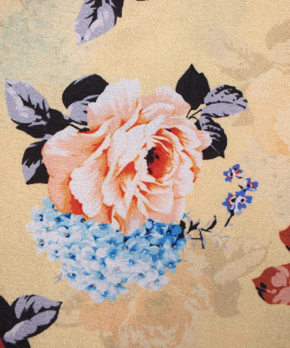 Dark Beige Floral Printed Digital Floral Print Japan Satin Fabric