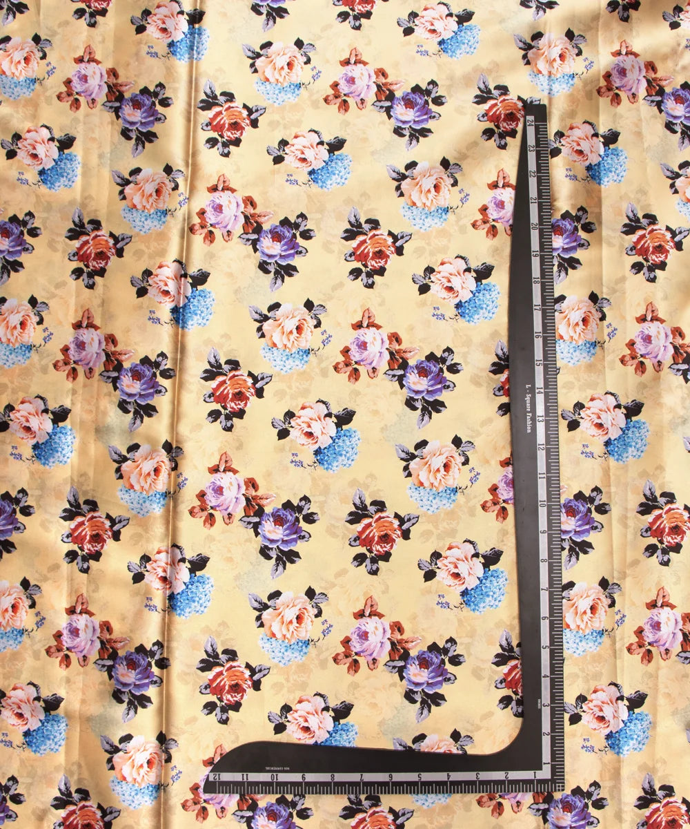 Dark Beige Floral Printed Digital Floral Print Japan Satin Fabric