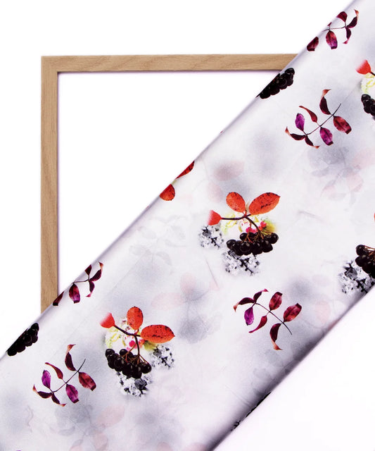 Floral White Smoker & light greyish Digital Print Japan Satin Fabric