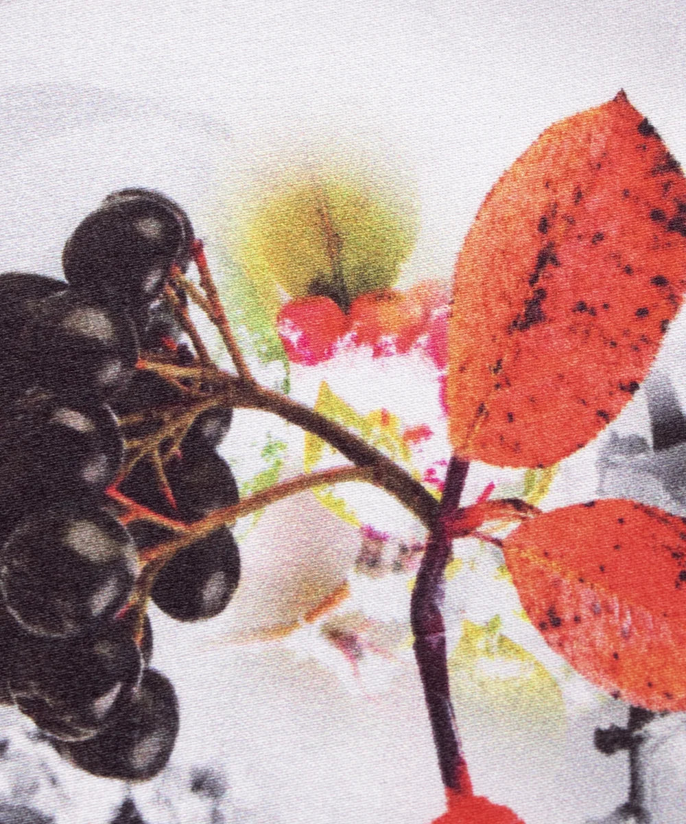 Floral White Smoker & light greyish Digital Print Japan Satin Fabric