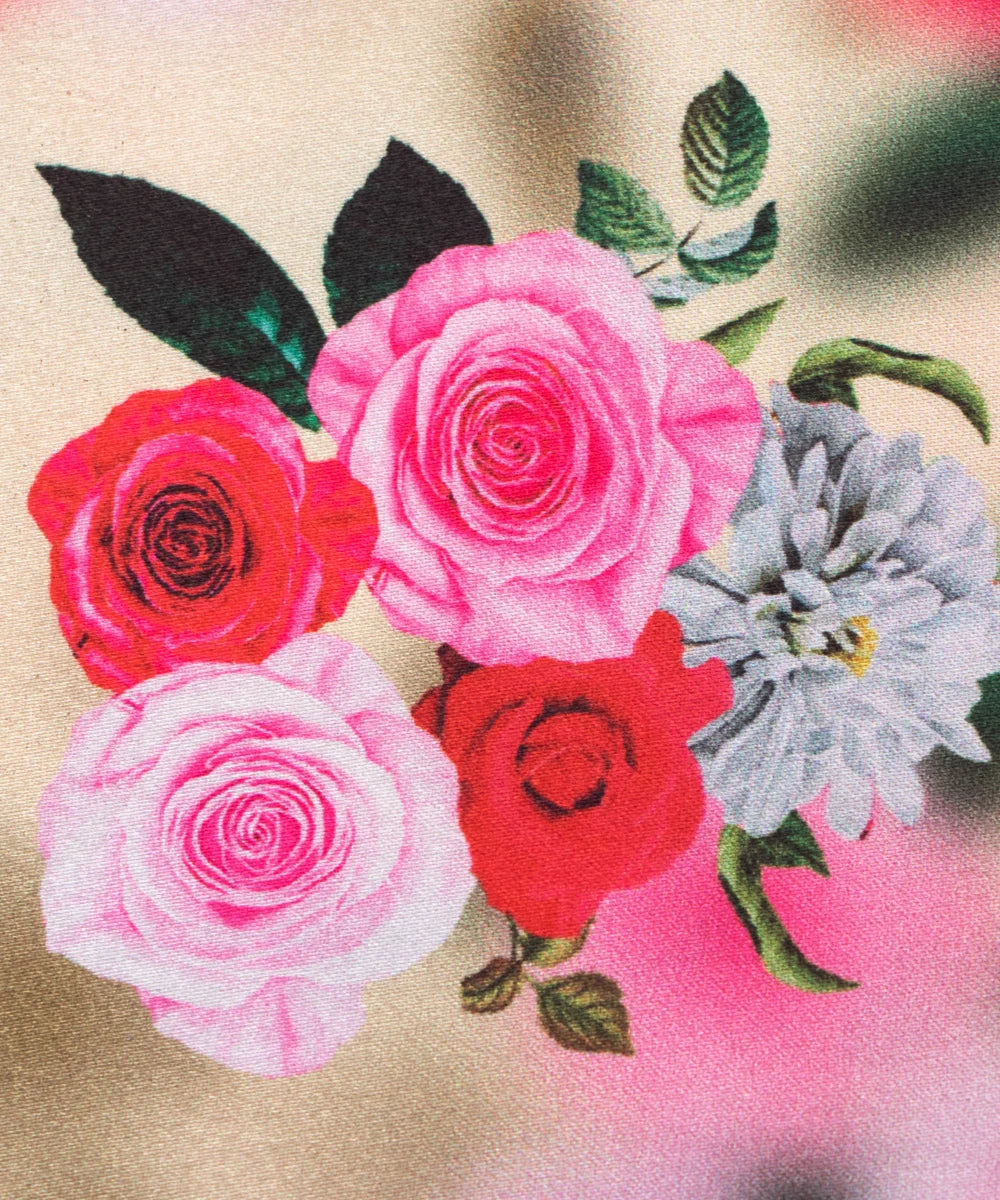 Beige Floral Digital Print Japan Satin Fabric