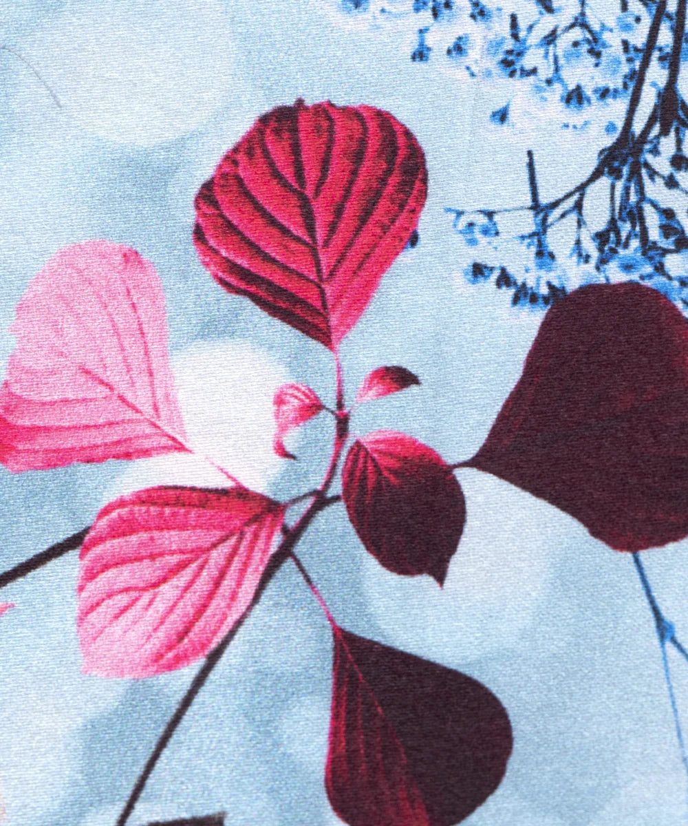 Blue Digital Floral Print Japan Satin Fabric