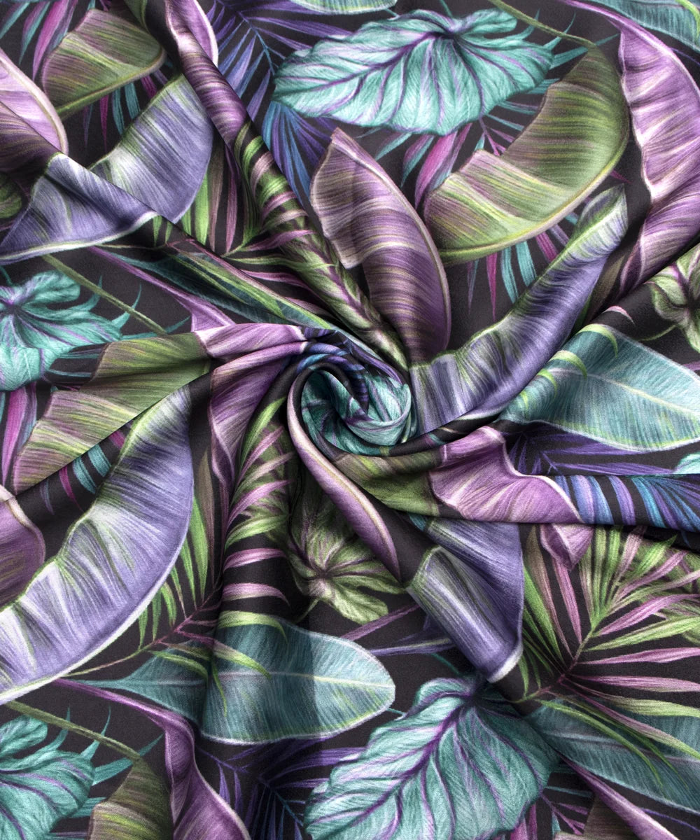 Black Floral Digital Print Japan Satin Fabric