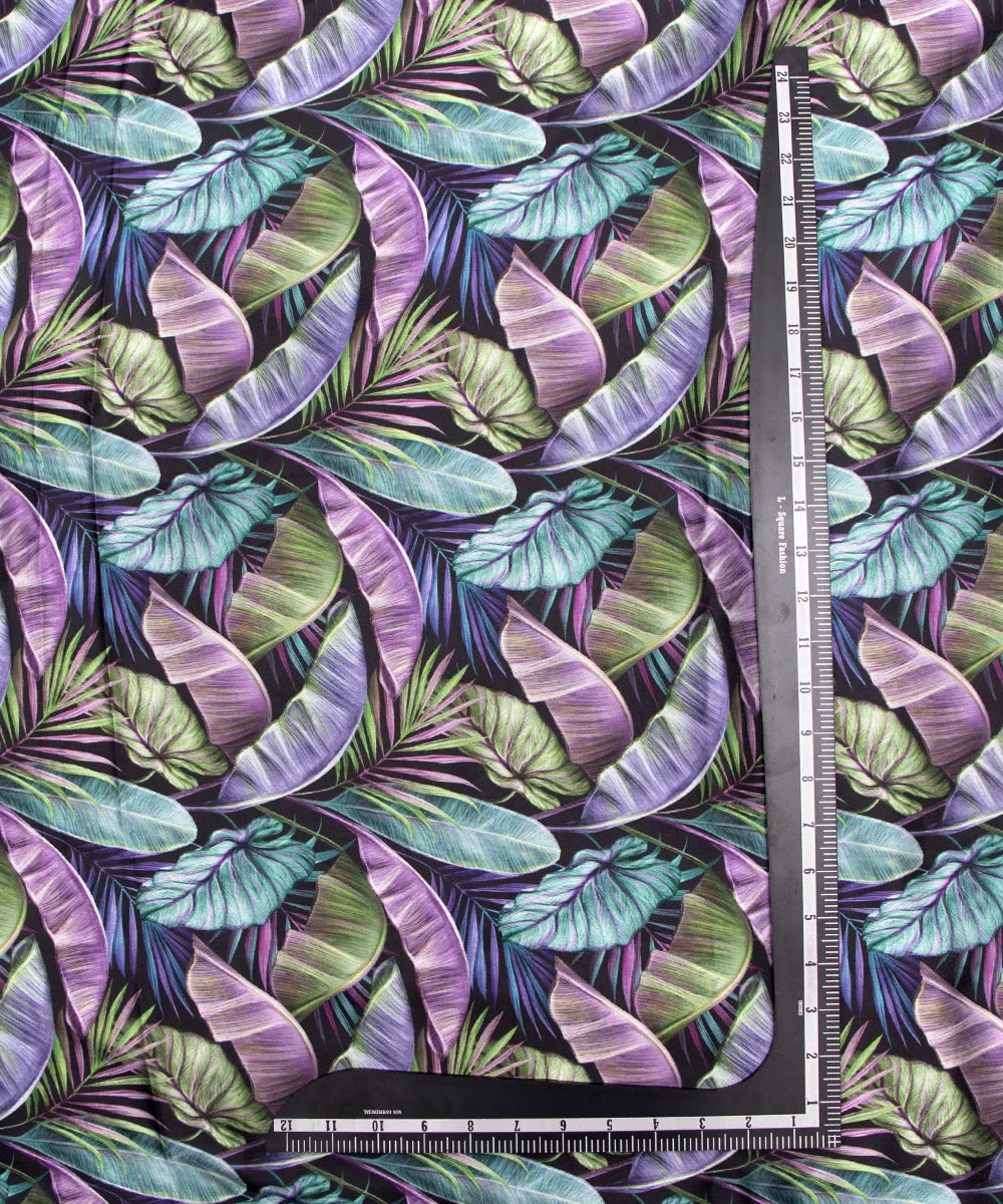 Black Floral Digital Print Japan Satin Fabric