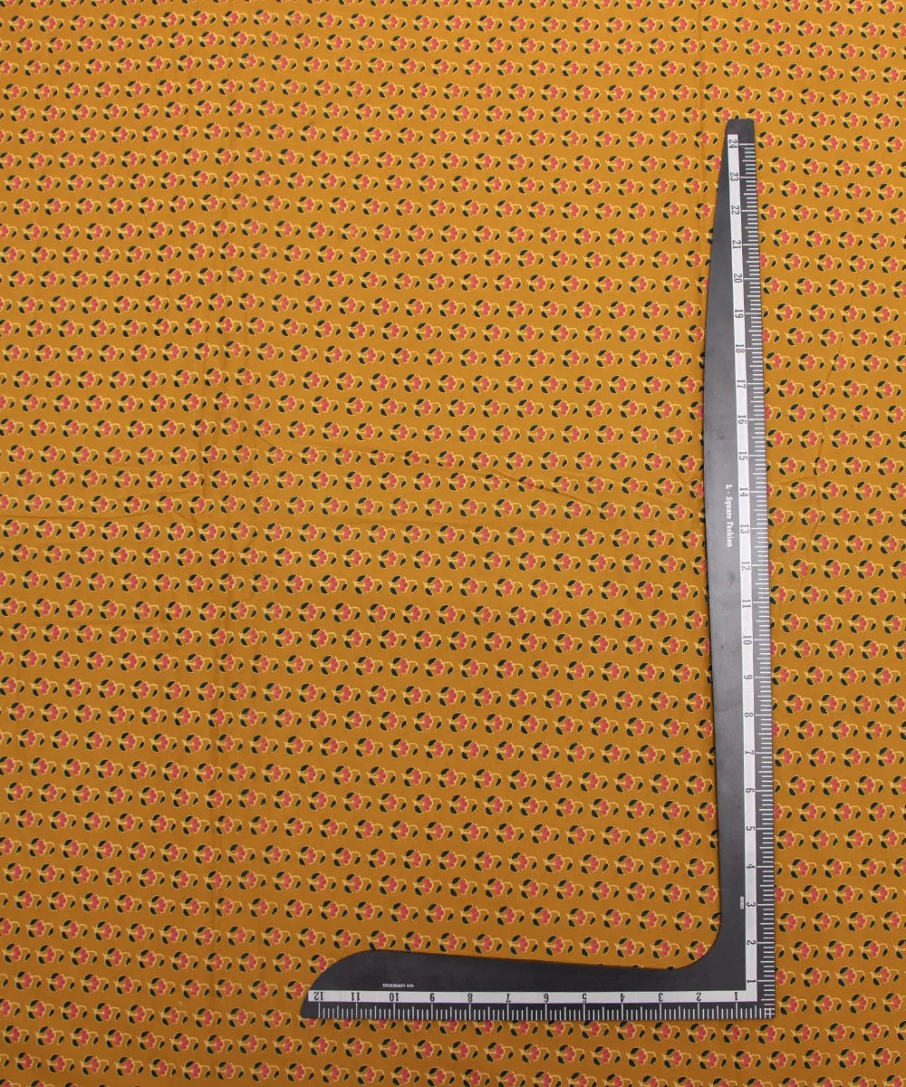 Jaipuri Screen Printed Mustard Floral Pure Cotton Fabric