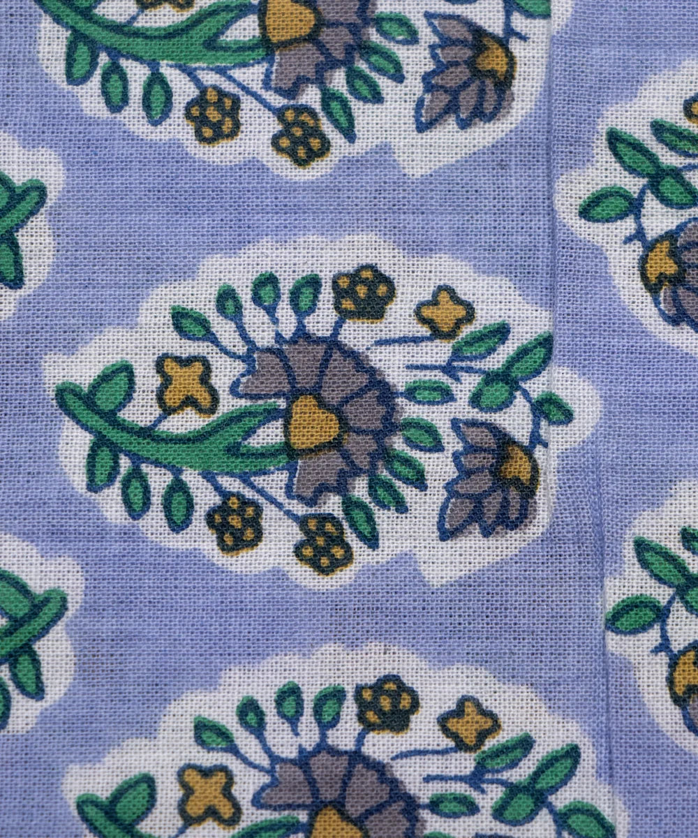 Jaipuri Screen Printed Light Bluish Pure Cotton Fabric