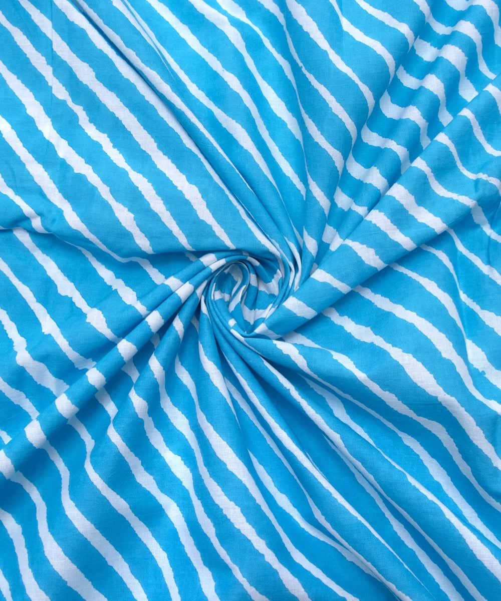 Jaipuri Screen Printed Blue Leheria Pure Cotton Fabric