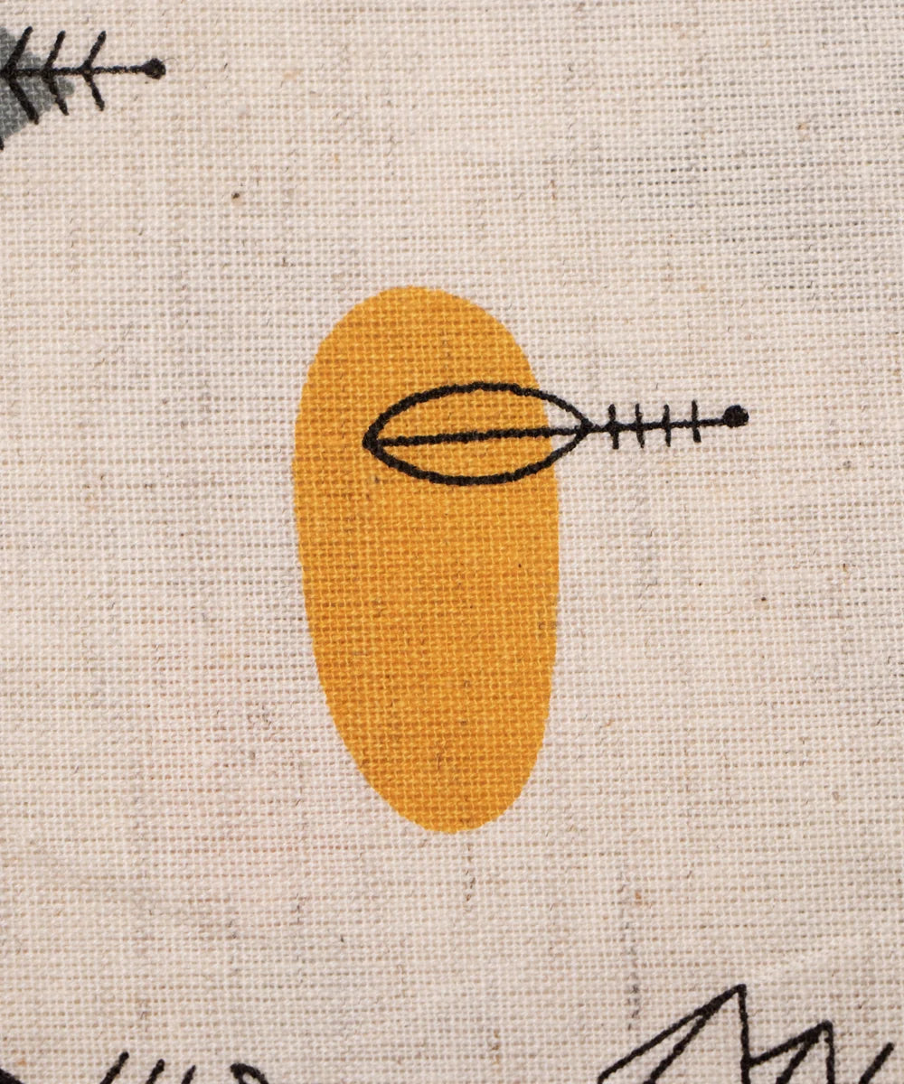 Jaipuri Screen Printed Geomatical Off White Pure Cotton Flex Fabric