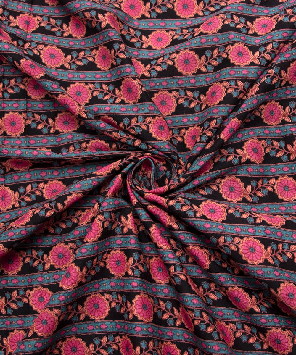 Jaipuri Screen Printed Black Pure Cotton Fabric