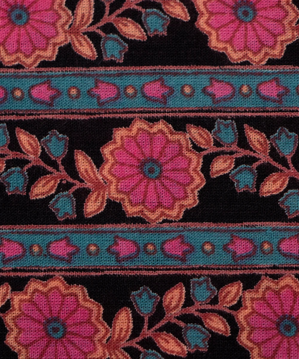 Jaipuri Screen Printed Black Pure Cotton Fabric