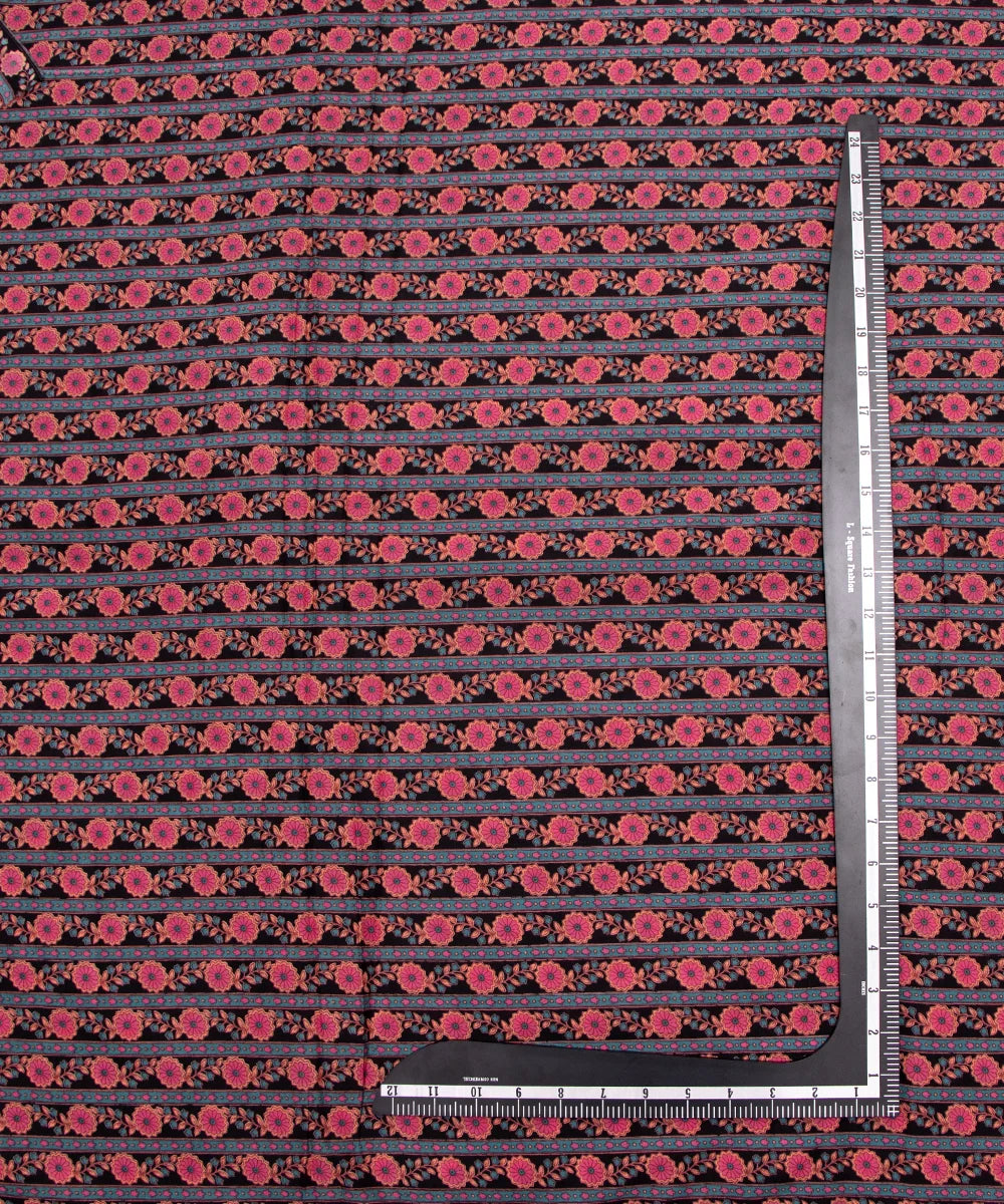 Jaipuri Screen Printed Black Pure Cotton Fabric