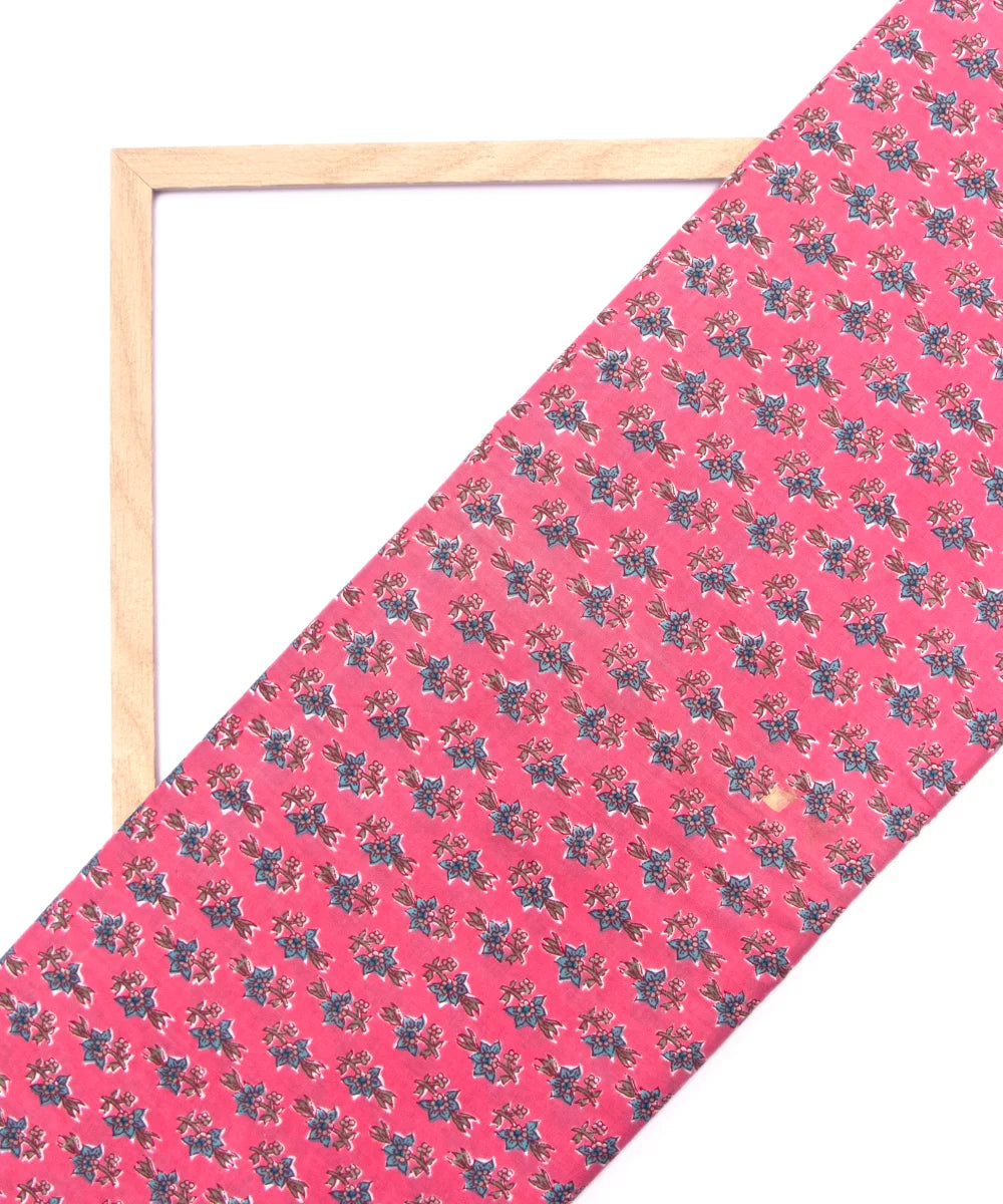 Jaipuri Screen Printed Warn Pink Floral Butti Pure Cotton Fabric