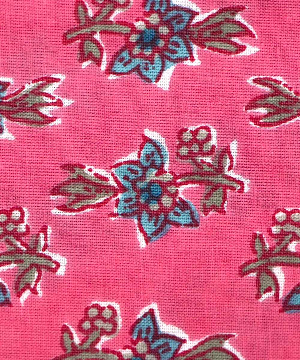 Jaipuri Screen Printed Warn Pink Floral Butti Pure Cotton Fabric