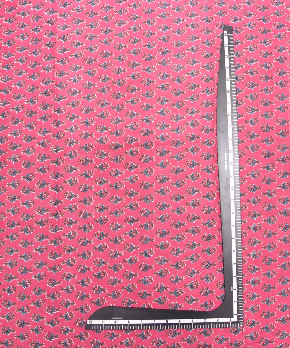 Jaipuri Screen Printed Warn Pink Floral Butti Pure Cotton Fabric