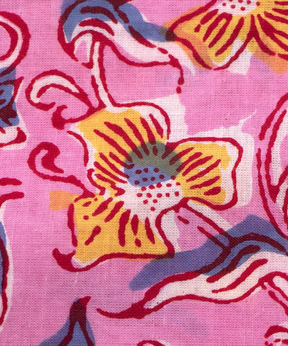 Jaipuri Screen Printed Pink Floral Pure Cotton Fabric