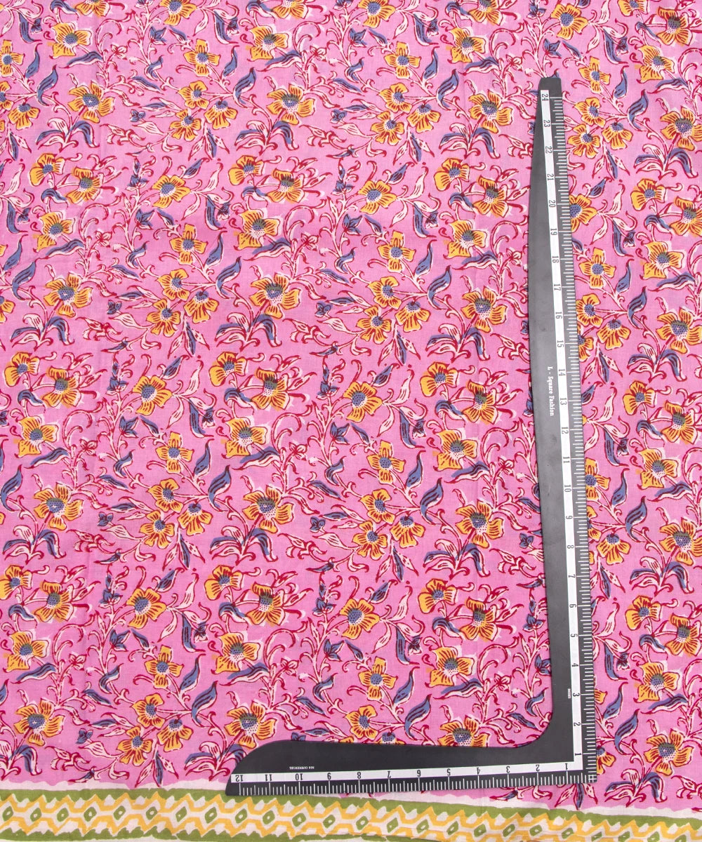 Jaipuri Screen Printed Pink Floral Pure Cotton Fabric