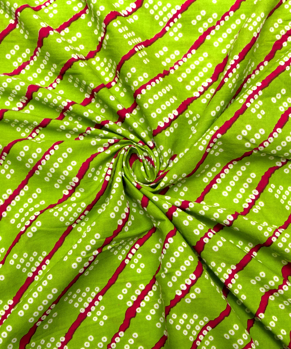 Jaipuri Screen Printed Green Leheriya Pure Cotton Fabric