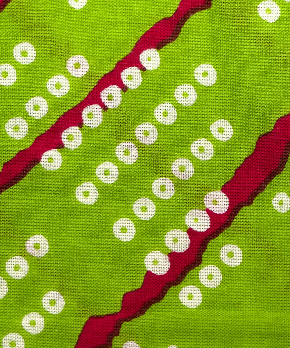 Jaipuri Screen Printed Green Leheriya Pure Cotton Fabric