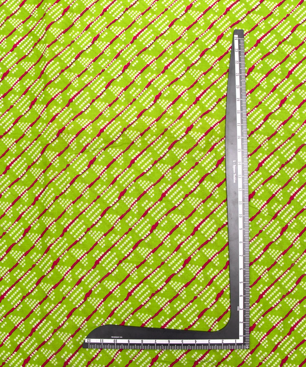 Jaipuri Screen Printed Green Leheriya Pure Cotton Fabric