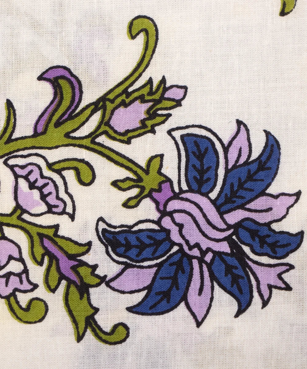 Jaipuri Screen Printed White Floral Butti Pure Cotton Fabric