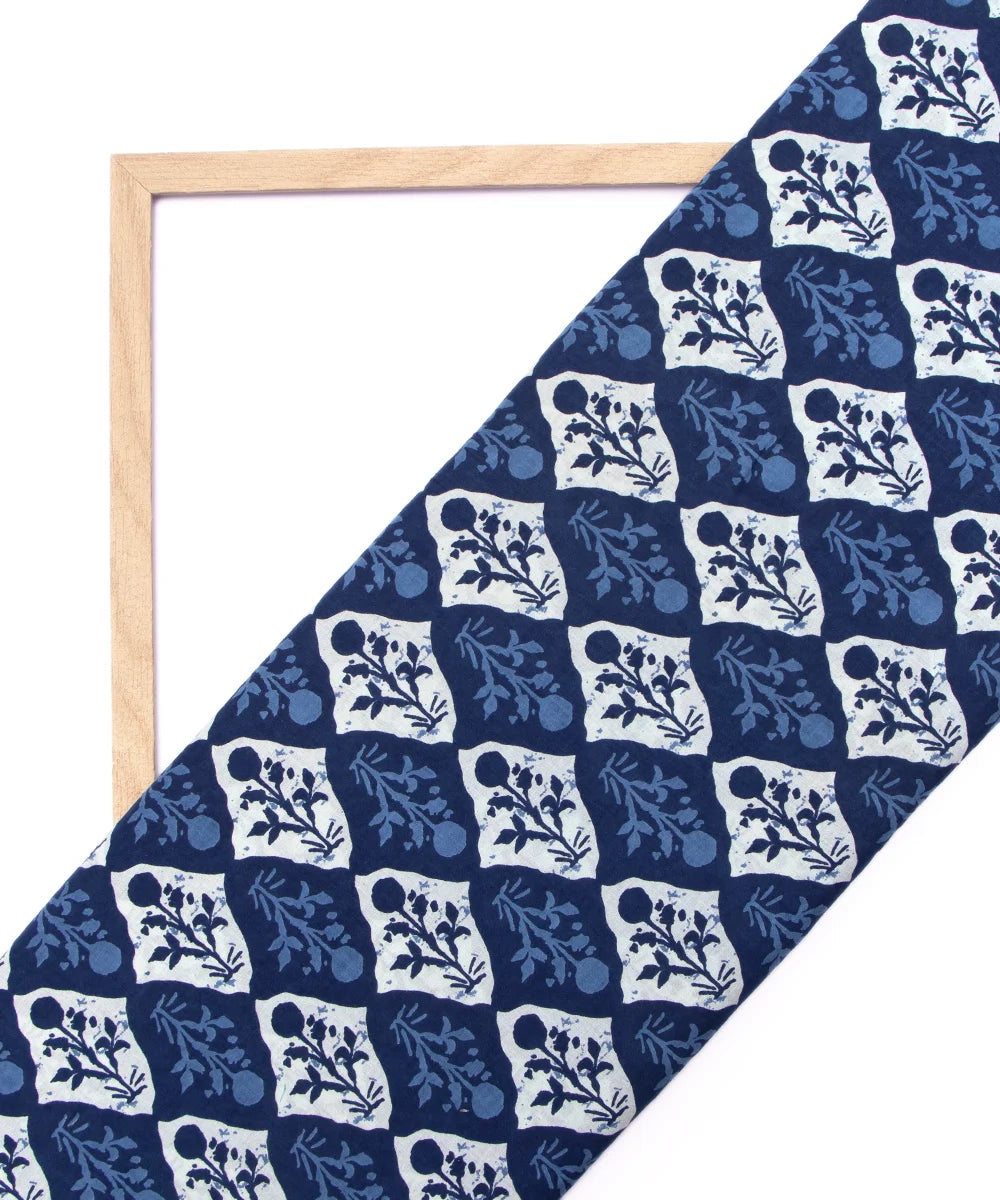 Jaipuri Screen Printed Indigo Blue Pure Cotton Fabric