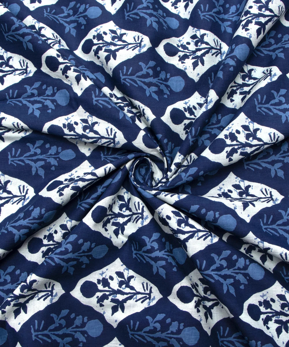 Jaipuri Screen Printed Indigo Blue Pure Cotton Fabric
