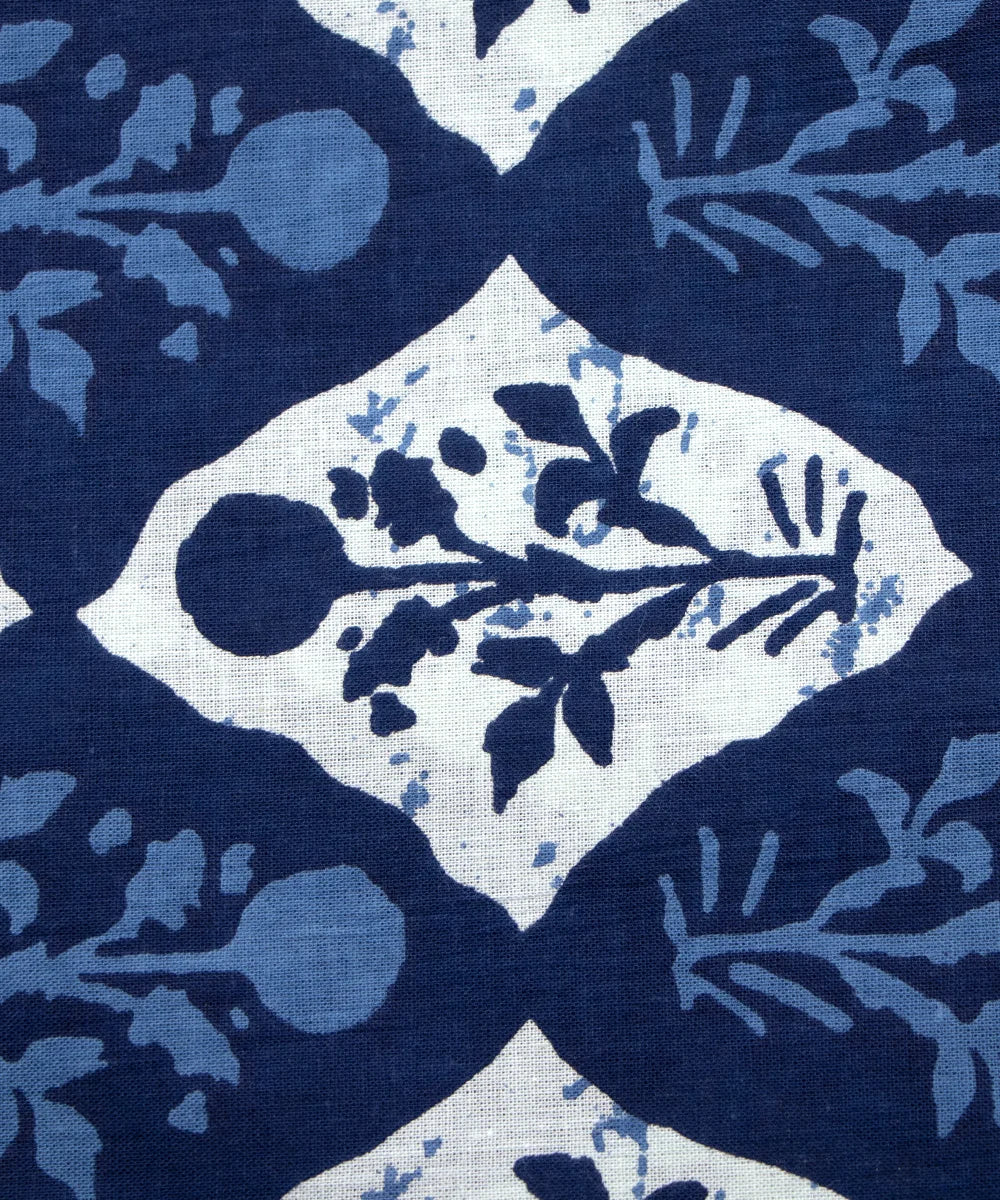 Jaipuri Screen Printed Indigo Blue Pure Cotton Fabric