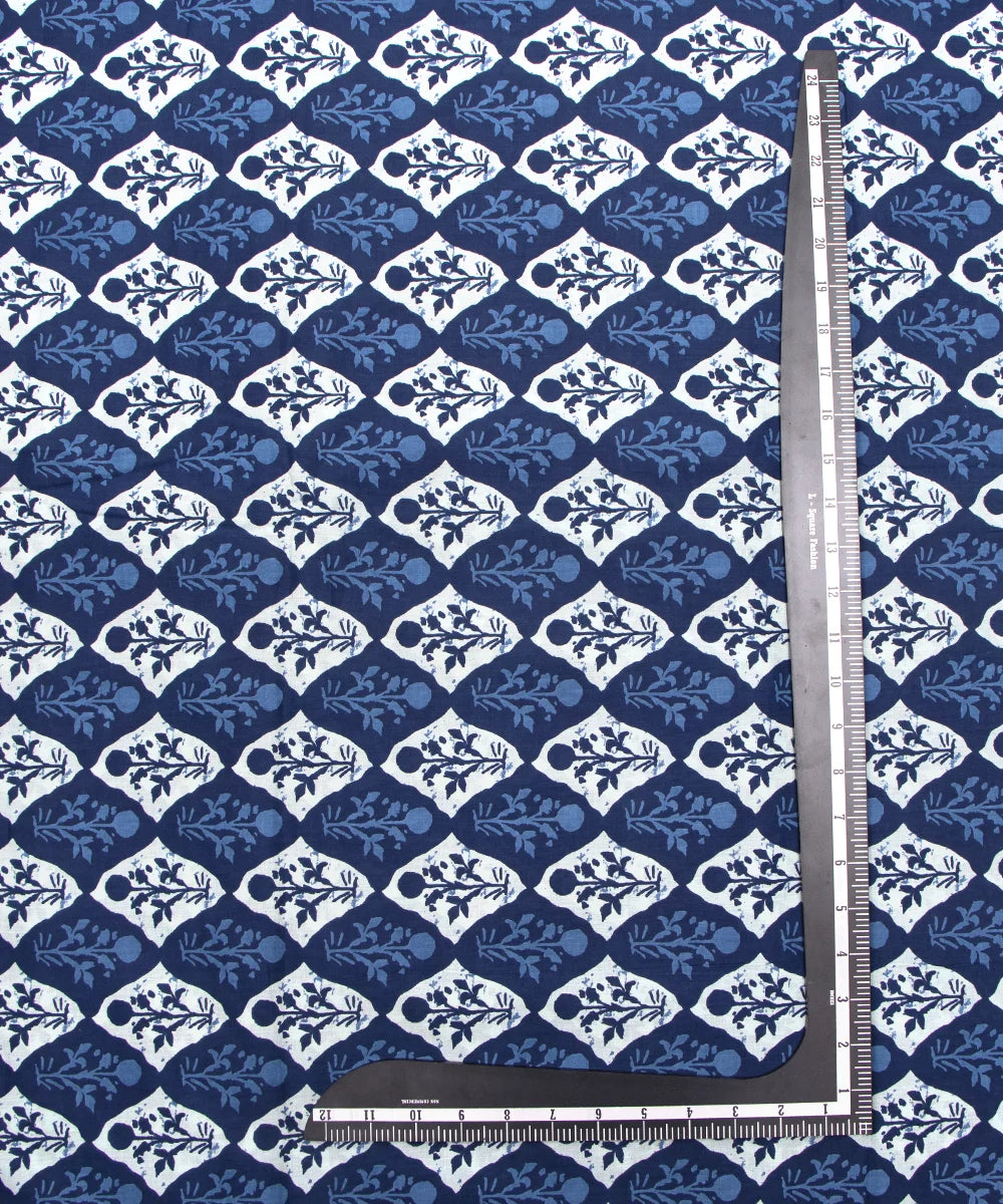 Jaipuri Screen Printed Indigo Blue Pure Cotton Fabric