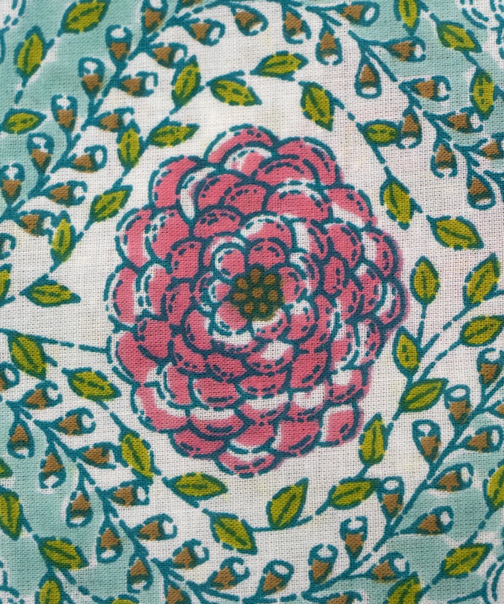 Jaipuri Screen Printed Green Floral Pure Cotton Fabric