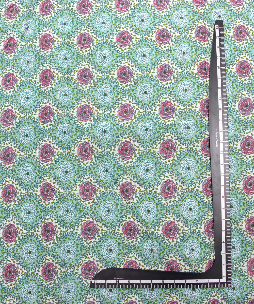 Jaipuri Screen Printed Green Floral Pure Cotton Fabric