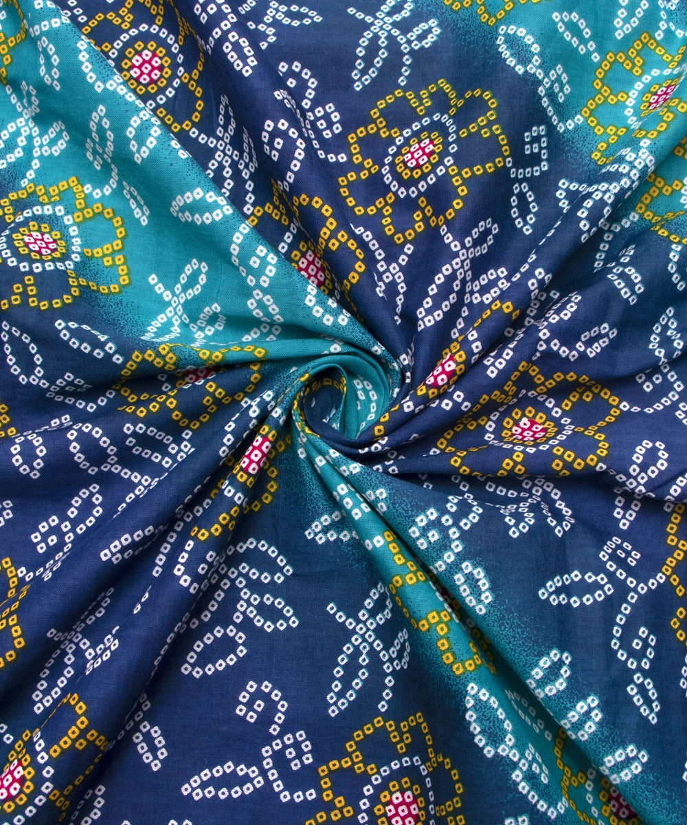 Jaipuri Screen Printed Blue Bhandej Pure Cotton Fabric