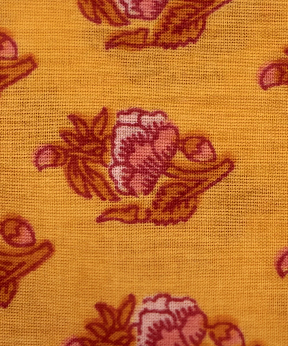 Jaipuri Screen Printed Mustard Butti Pure Cotton Fabric