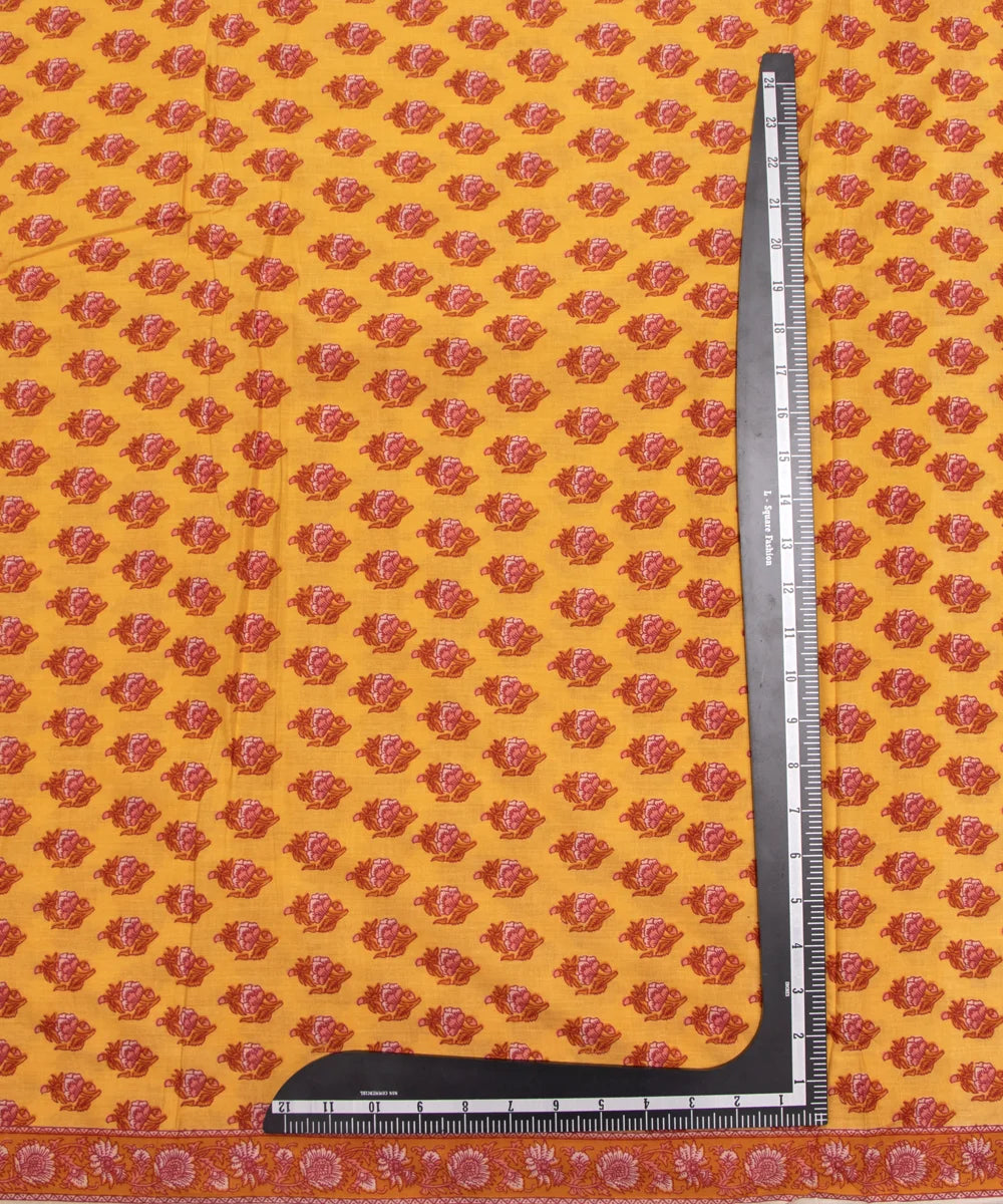 Jaipuri Screen Printed Mustard Butti Pure Cotton Fabric
