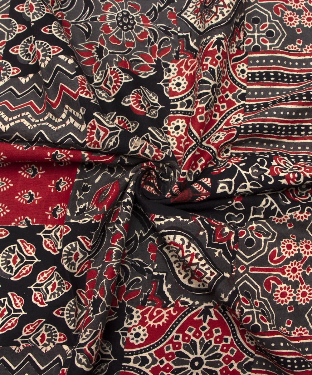 Screen Ajrakh Look Black Printed Pure Cotton Fabric