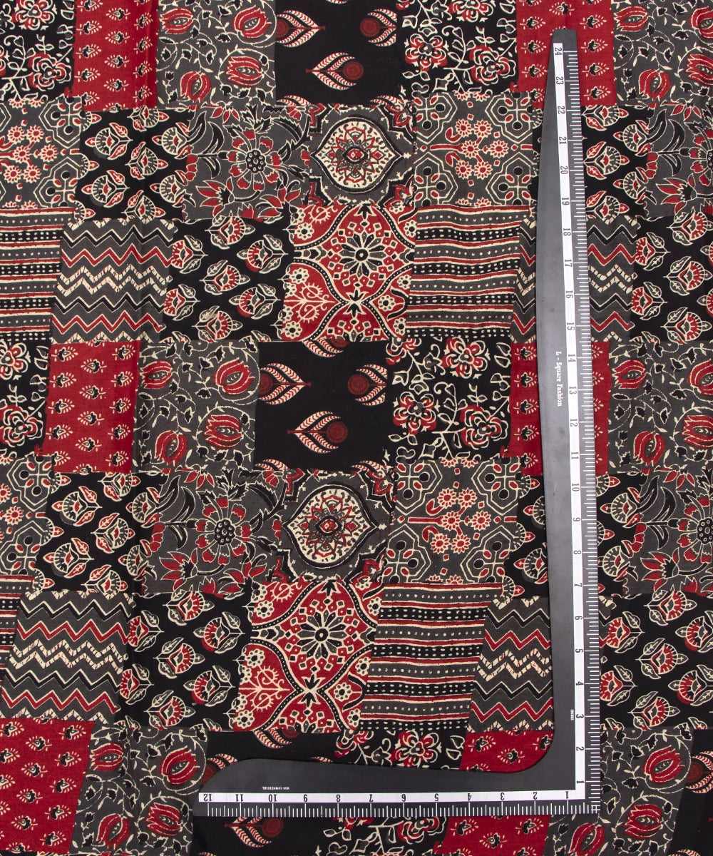 Screen Ajrakh Look Black Printed Pure Cotton Fabric